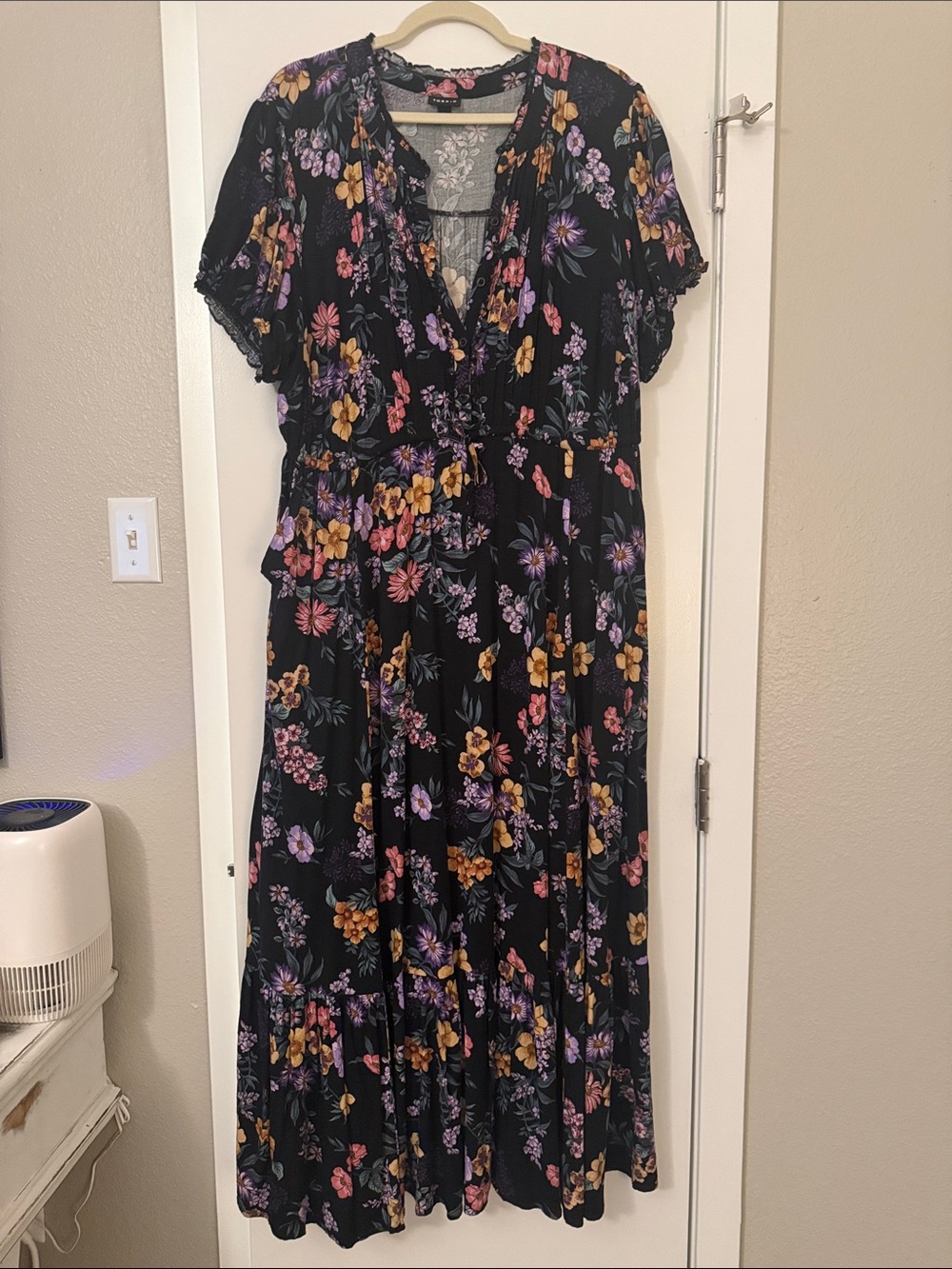 torrid Black Floral Maxi Dress with Purple & Yellow Blooms